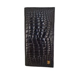 Bally Mens Black Croc Embossed Leather Long Bifold Wallet Made in Germany